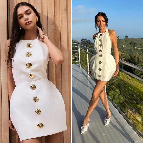 NWT | Atoir | White Backless Dress with Gold Buttons - Picture 3 of 12